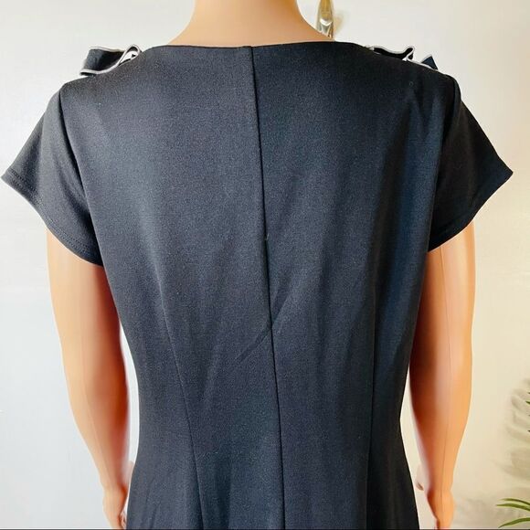 Robbie Bee Black Ruffle Neckline Dress Sz 6 - Picture 7 of 14